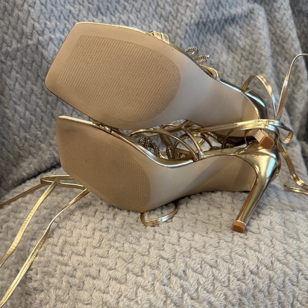 Steve Madden Gold Lace-Up Heels with Crystal Accents - Picture 2 of 3